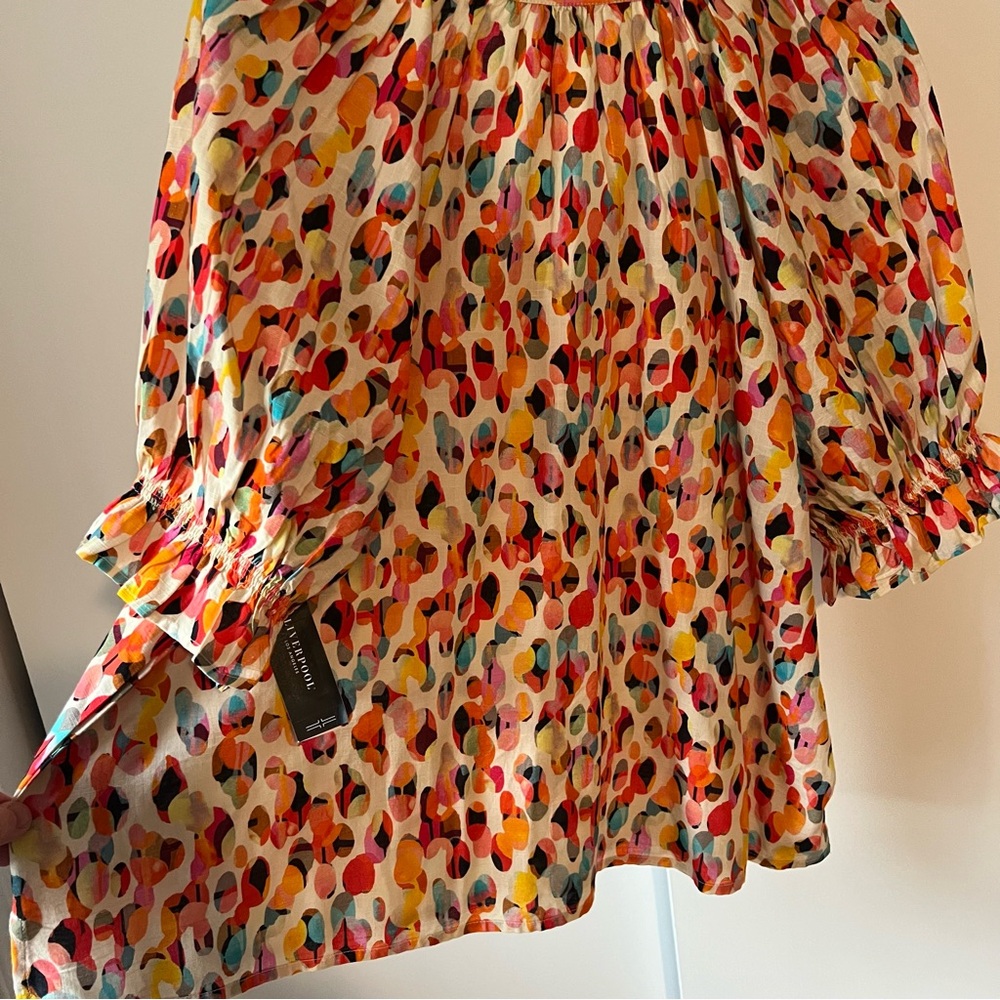Liverpool Multicolor Printed Puff-Sleeve Blouse 1X watercolor dot NWT - Picture 8 of 11